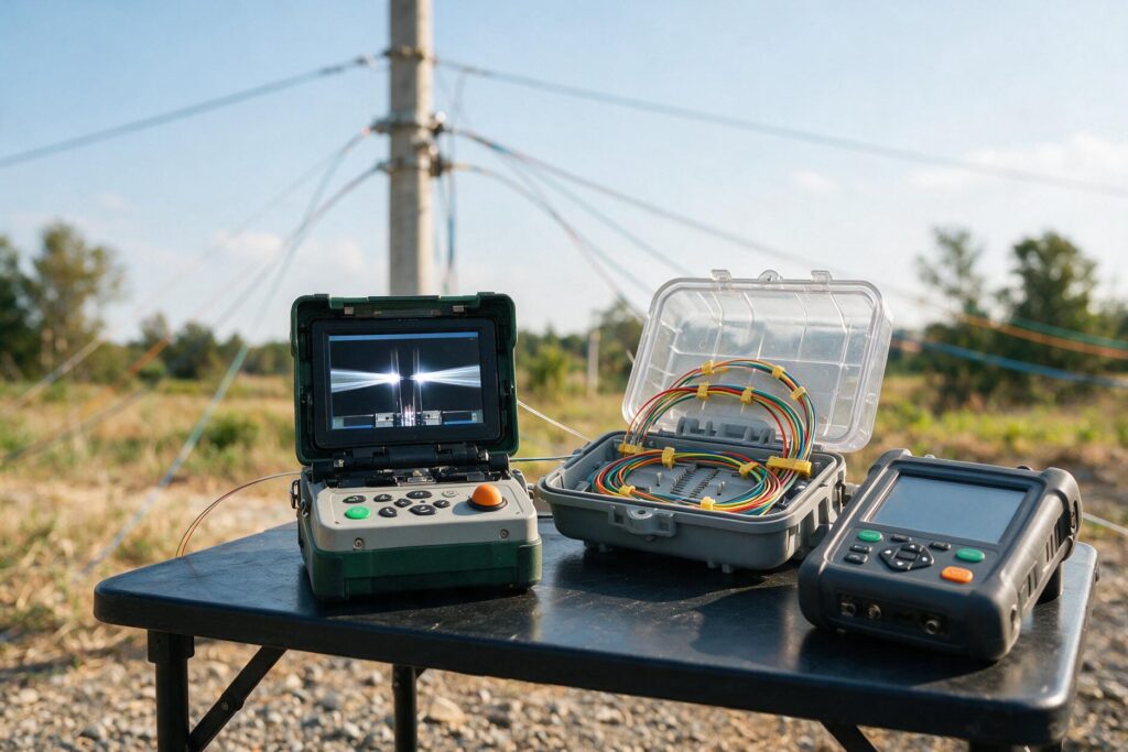 Fusion splicing a fibre optic cable in the field