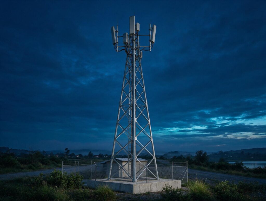 Greenfield telecom lattice tower with sector antennas