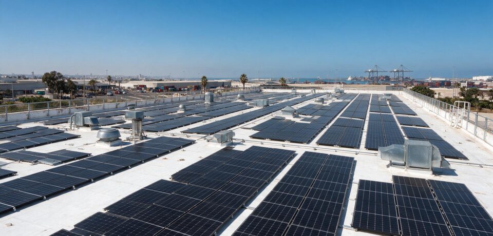 Rooftop solar plant on an industrial building in Casablanca
