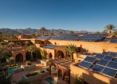 Solar panels on a hotel and conference complex near Marrakech
