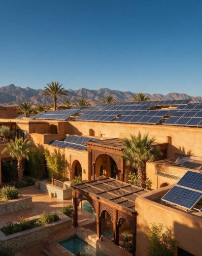 Solar panels on a hotel and conference complex near Marrakech Solar panels on a hotel and conference complex near Marrakech