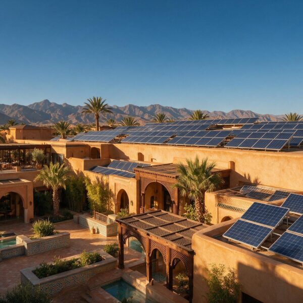 Solar panels on a hotel and conference complex near Marrakech