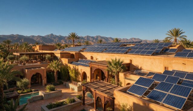 Solar panels on a hotel and conference complex near Marrakech