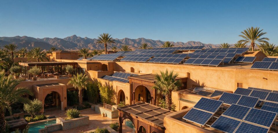 Solar panels on a hotel and conference complex near Marrakech