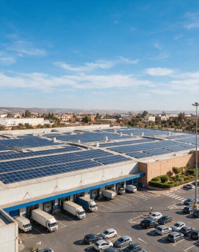 Solar plant on a retail distribution warehouse roof Solar plant on a retail distribution warehouse roof