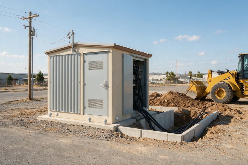 Prefabricated MV to LV distribution substation kiosk