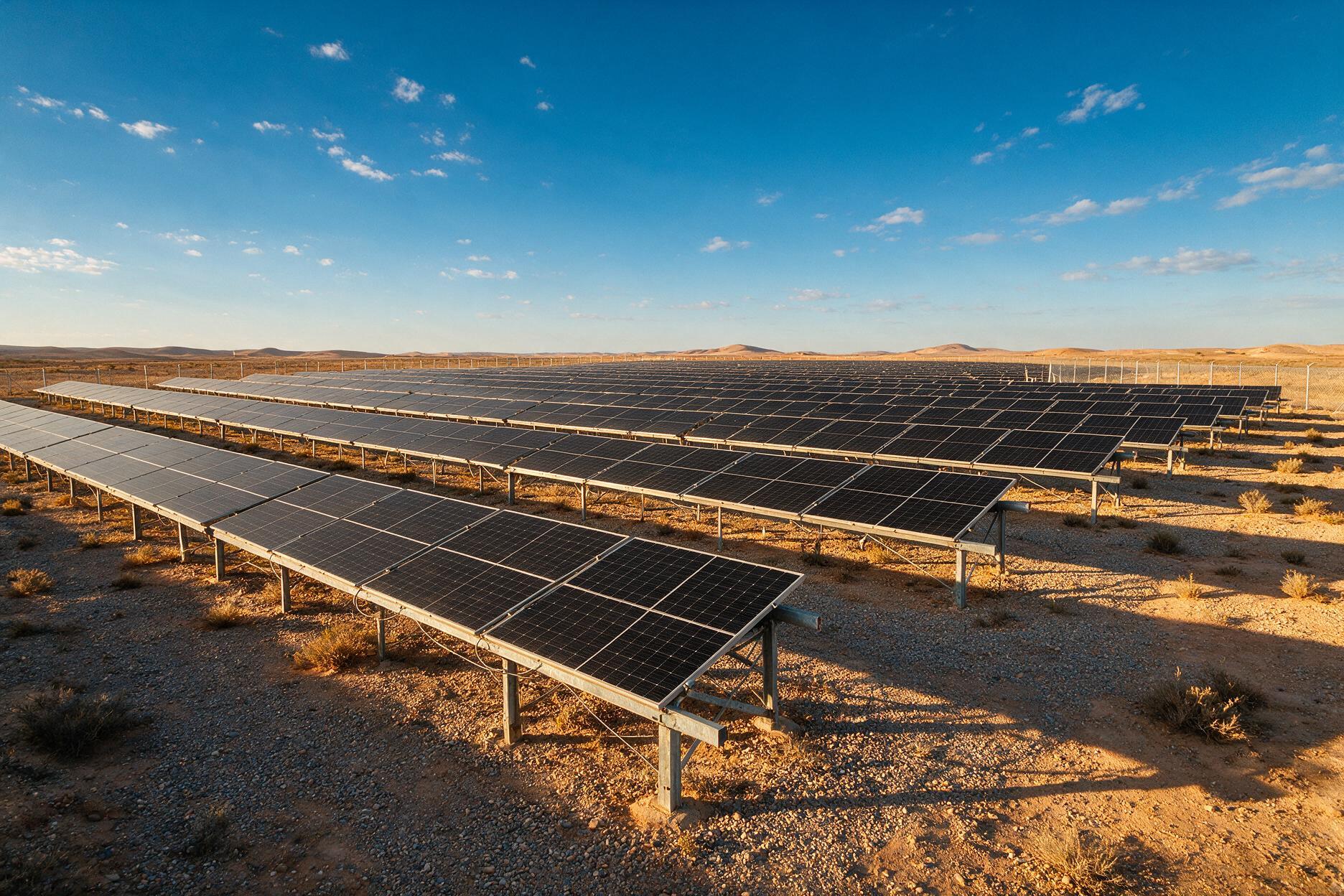 Ground-mounted solar plant on semi-arid terrain