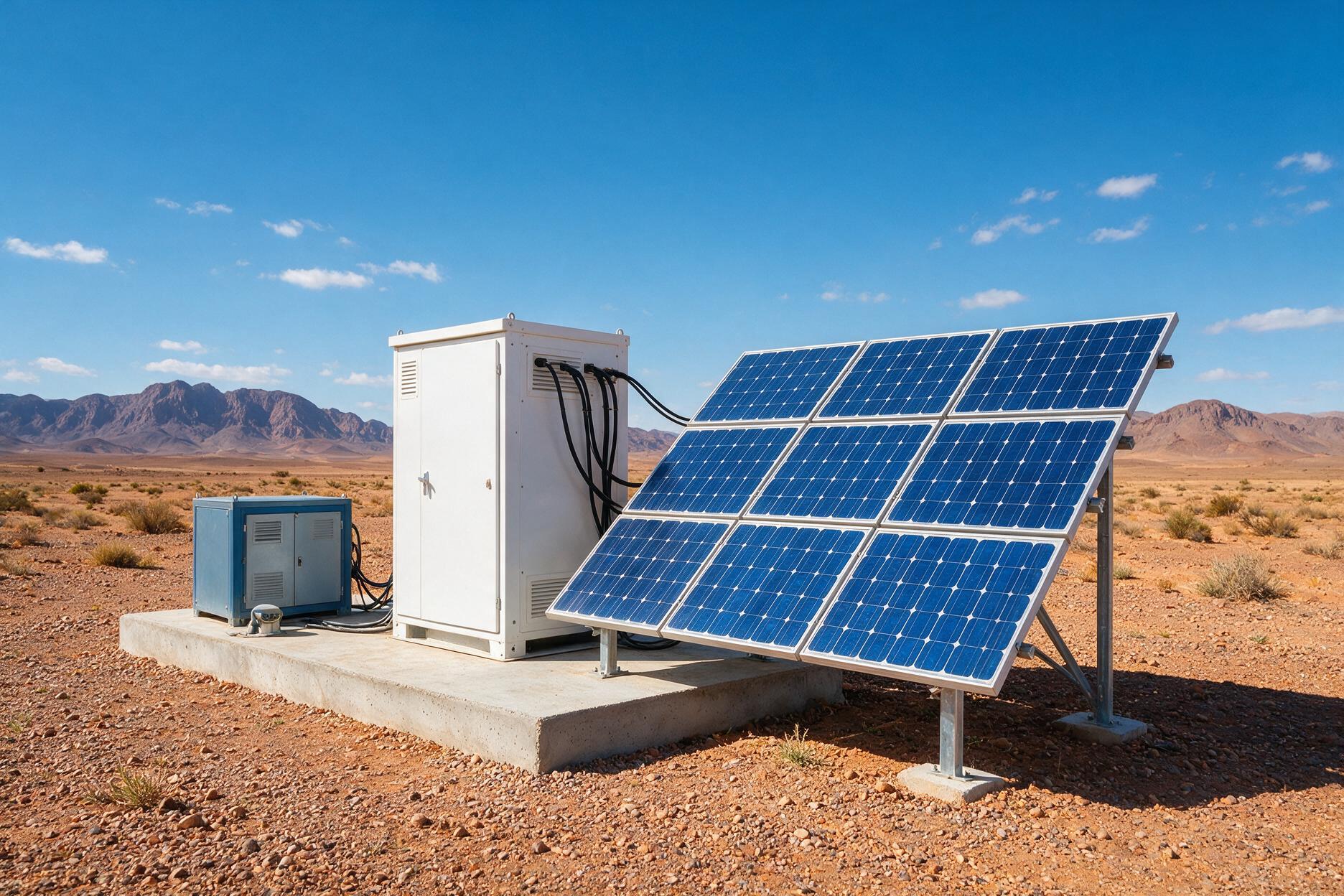 Off-grid solar hybrid installation with battery storage