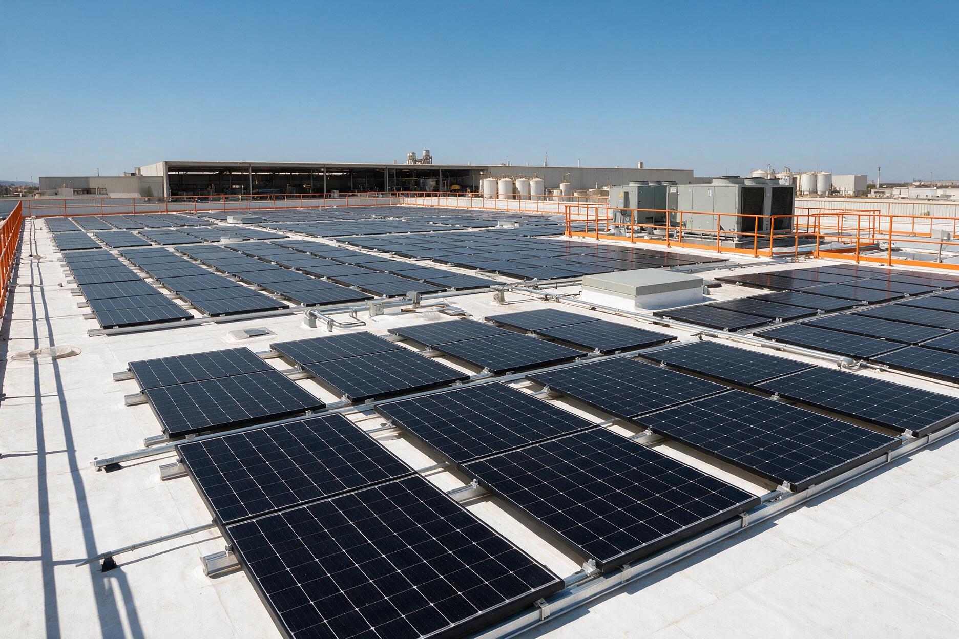 Rooftop solar PV array on an industrial building in Morocco